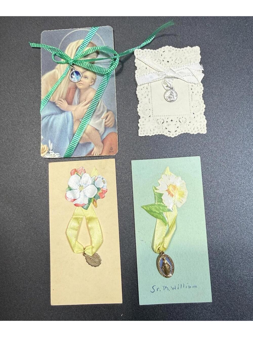 Vintage‎ Catholic Medal Lot Prayer Cards Miraculous Sacred Heart Enamel